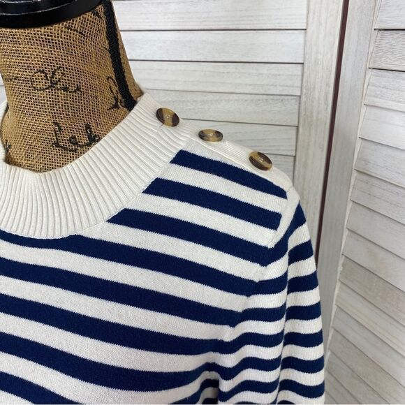 Haley and the Hound Striped Sweater Dress Crew Neck Knit Shift Blue White Medium - Picture 5 of 13